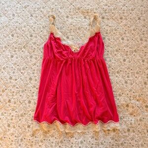 Pink lace babydoll tank top with bow detail